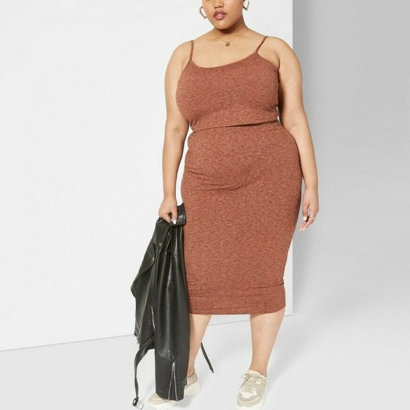 wild fable Dresses & Skirts - Wild Fable Orange Black High Rise Knit Midi Skirt